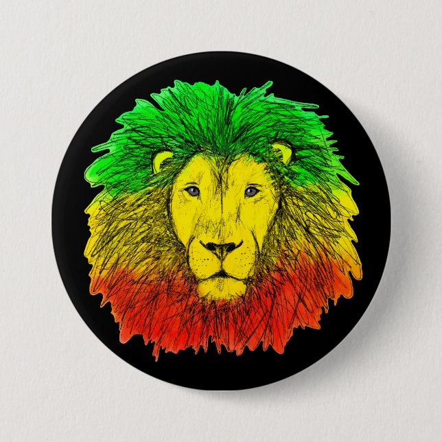 Rasta lion head red yellow green drawing Jamaica  Button (Front)