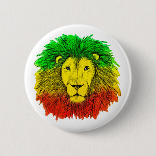 Rasta lion head red yellow green drawing Jamaica Button