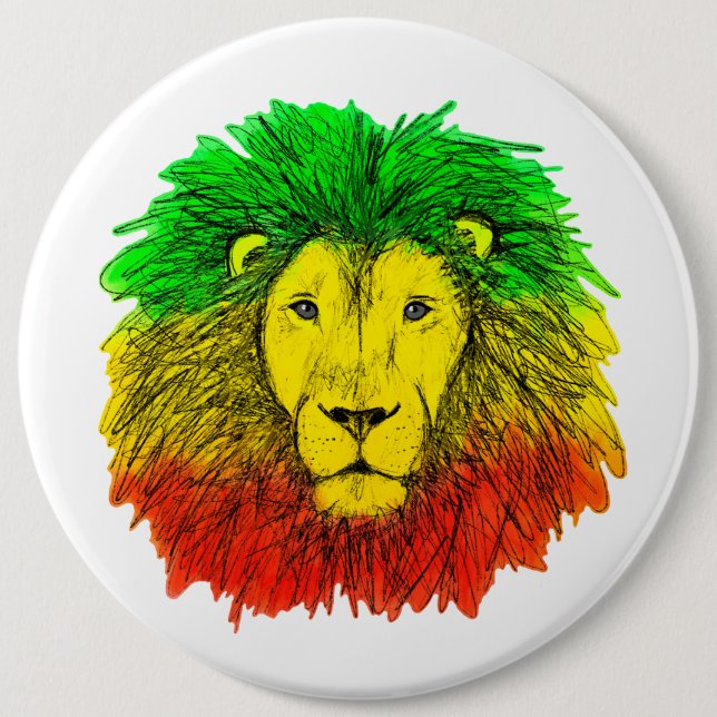 Rasta lion head red yellow green drawing Jamaica  Button (Front)