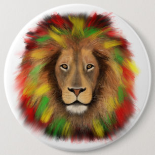 Rasta lion head red yellow green drawing Jamaica Button