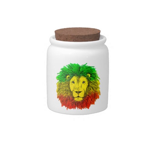 Rasta lion head red yellow green drawing Jamaica  Candy Jar