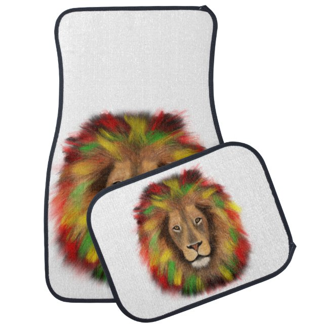 Rasta lion head red yellow green drawing Jamaica  Car Floor Mat (Set)