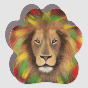 Rasta lion head red yellow green drawing Jamaica Car Magnet