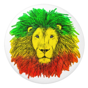 Rasta lion head red yellow green drawing Jamaica  Ceramic Knob