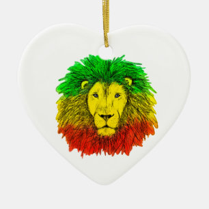 Rasta lion head red yellow green drawing Jamaica Ceramic Ornament