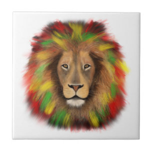 Rasta lion head red yellow green drawing Jamaica Ceramic Tile