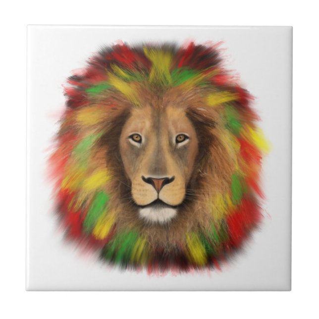 Rasta lion head red yellow green drawing Jamaica  Ceramic Tile (Front)