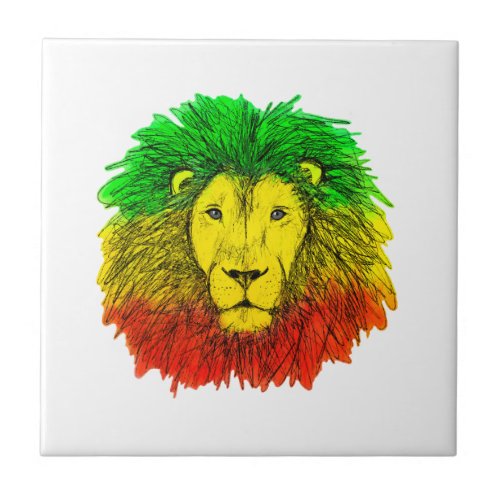 Rasta lion head red yellow green drawing Jamaica  Ceramic Tile