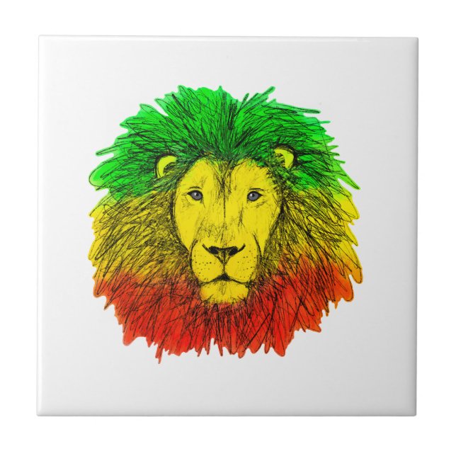 Rasta lion head red yellow green drawing Jamaica  Ceramic Tile (Front)
