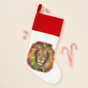 Rasta lion head red yellow green drawing Jamaica Christmas Stocking