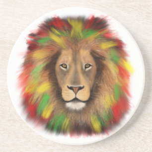Rasta lion head red yellow green drawing Jamaica Coaster