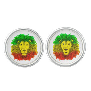 Rasta lion head red yellow green drawing Jamaica  Cufflinks