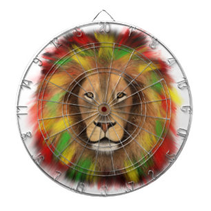 Rasta lion head red yellow green drawing Jamaica Dart Board