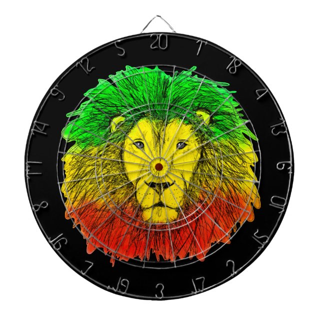 Rasta lion head red yellow green drawing Jamaica  Dart Board (Front)
