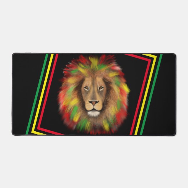 Rasta lion head red yellow green drawing Jamaica  Desk Mat (Front)