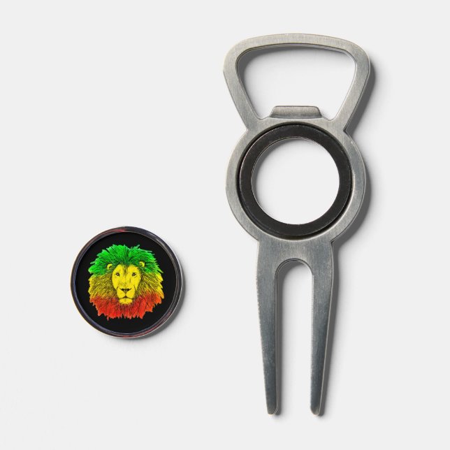 Rasta lion head red yellow green drawing Jamaica  Divot Tool (Front (Open))