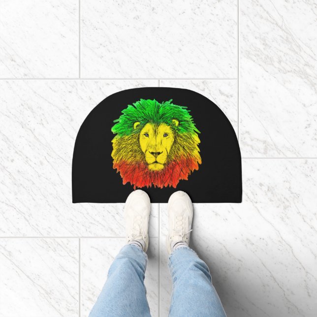 Rasta lion head red yellow green drawing Jamaica  Doormat (Indoor)