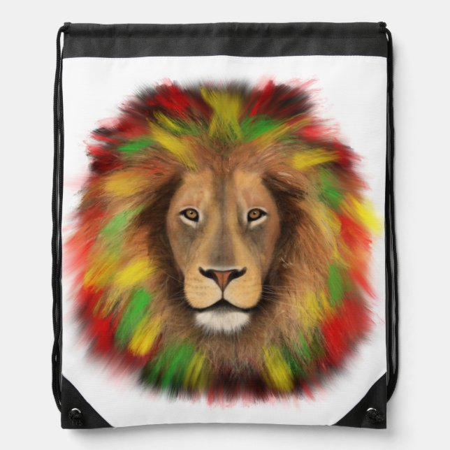 Rasta lion head red yellow green drawing Jamaica  Drawstring Bag (Front)