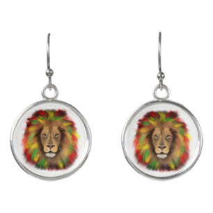 Rasta lion head red yellow green drawing Jamaica  Earrings
