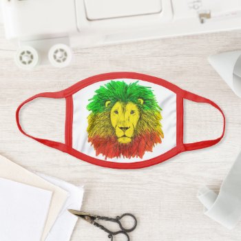Rasta Lion Head Red Yellow Green Drawing Jamaica  Face Mask by CharmedPix at Zazzle