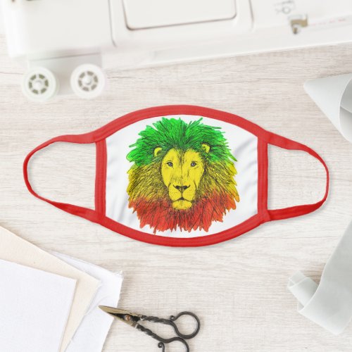Rasta lion head red yellow green drawing Jamaica  Face Mask