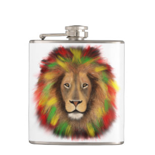 Rasta lion head red yellow green drawing Jamaica  Flask