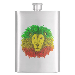 Rasta lion head red yellow green drawing Jamaica  Flask