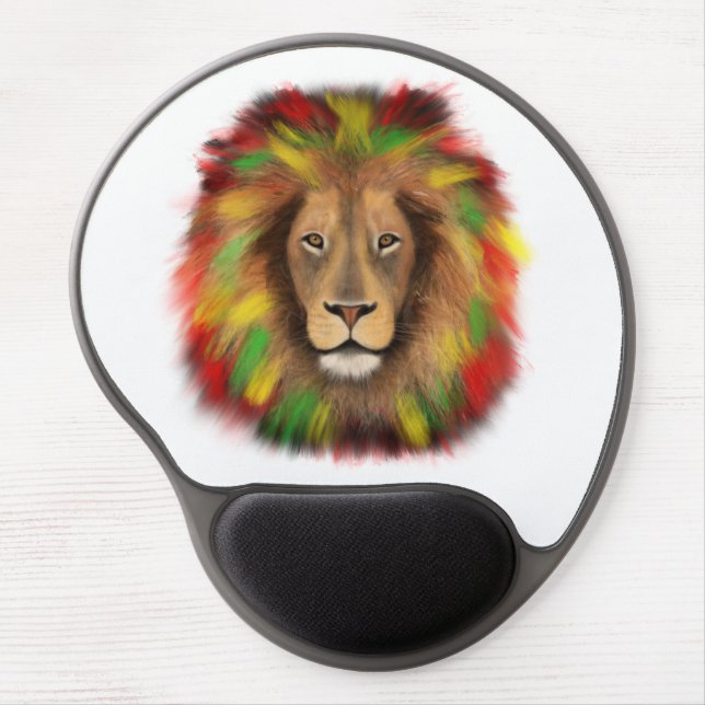 Rasta lion head red yellow green drawing Jamaica  Gel Mouse Pad (Front)