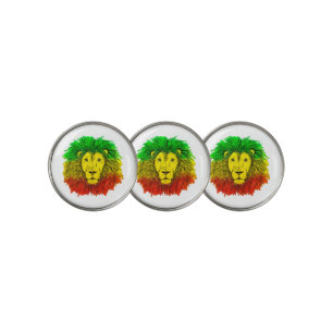 Rasta lion head red yellow green drawing Jamaica  Golf Ball Marker