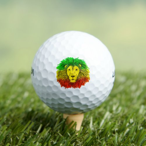 Rasta lion head red yellow green drawing Jamaica  Golf Balls