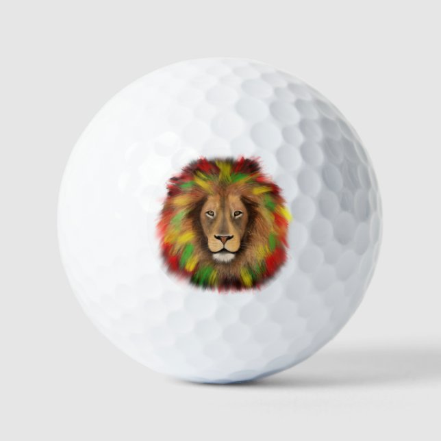 Rasta lion head red yellow green drawing Jamaica  Golf Balls (Front)