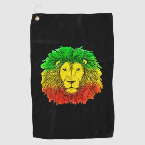 Rasta lion head red yellow green drawing Jamaica  Golf Towel