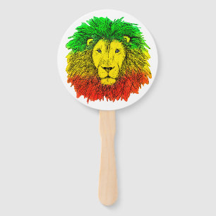 Rasta lion head red yellow green drawing Jamaica  Hand Fan