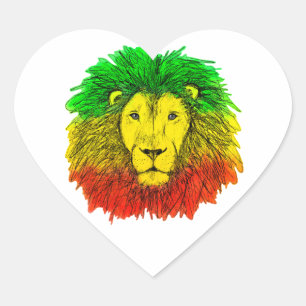 Rasta lion head red yellow green drawing Jamaica  Heart Sticker