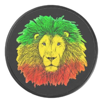 Rasta Lion Head Red Yellow Green Drawing Jamaica  Hockey Puck by CharmedPix at Zazzle
