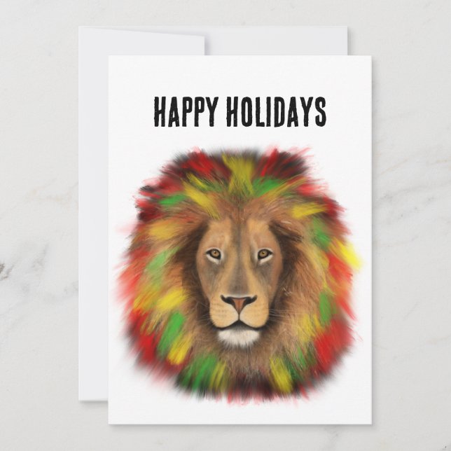Rasta lion head red yellow green drawing Jamaica  Holiday Card (Front)