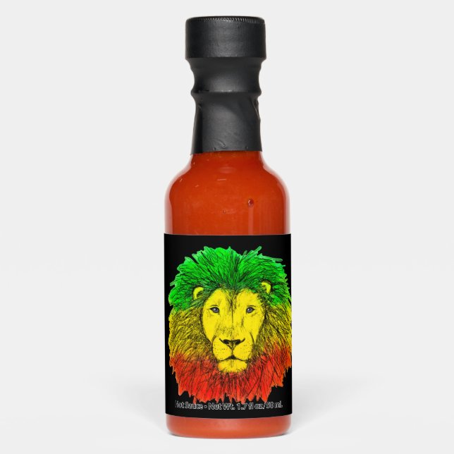 Rasta lion head red yellow green drawing Jamaica  Hot Sauces (Front)