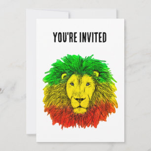 Rasta lion head red yellow green drawing Jamaica Invitation