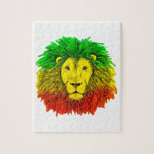 Rasta lion head red yellow green drawing Jamaica Jigsaw Puzzle