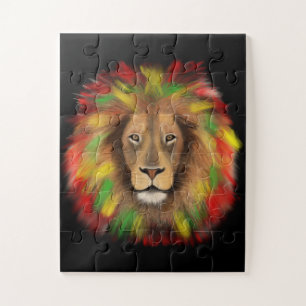 Rasta lion head red yellow green drawing Jamaica  Jigsaw Puzzle