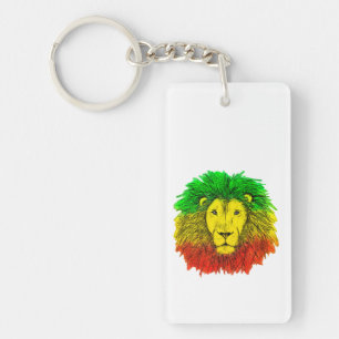 Rasta lion head red yellow green drawing Jamaica  Keychain