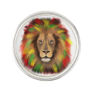 Rasta lion head red yellow green drawing Jamaica  Lapel Pin