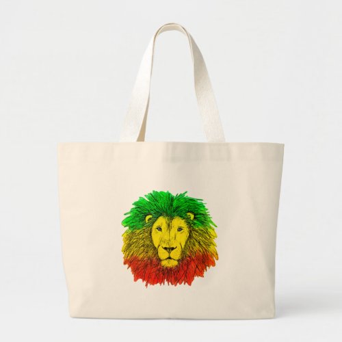 Rasta lion head red yellow green drawing Jamaica  Large Tote Bag