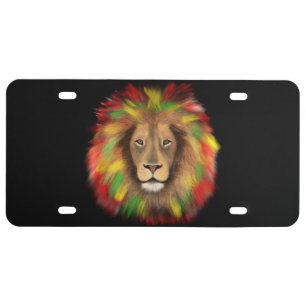 Rasta lion head red yellow green drawing Jamaica  License Plate