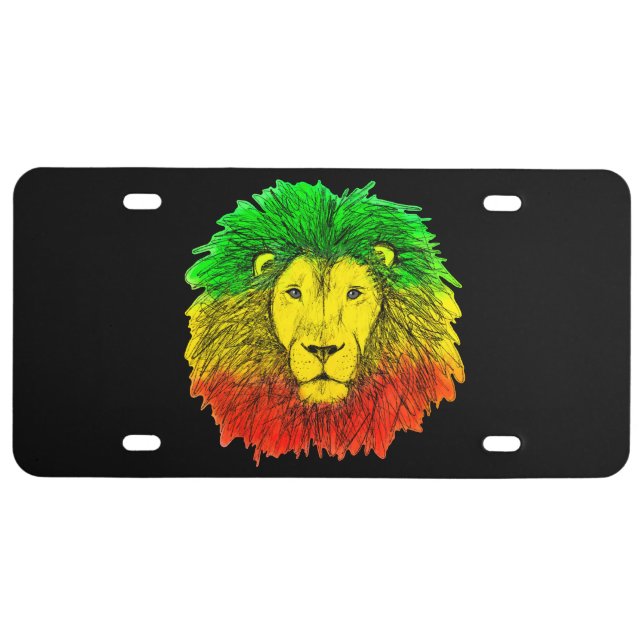 Rasta lion head red yellow green drawing Jamaica  License Plate (Front)
