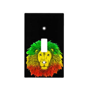 Rasta lion head red yellow green drawing Jamaica  Light Switch Cover