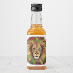 Rasta lion head red yellow green drawing Jamaica  Liquor Bottle Label