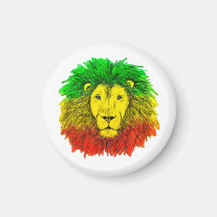 Rasta lion head red yellow green drawing Jamaica Magnet