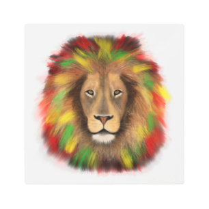 Rasta lion head red yellow green drawing Jamaica Metal Print