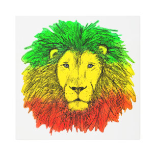 Rasta lion head red yellow green drawing Jamaica  Metal Print
